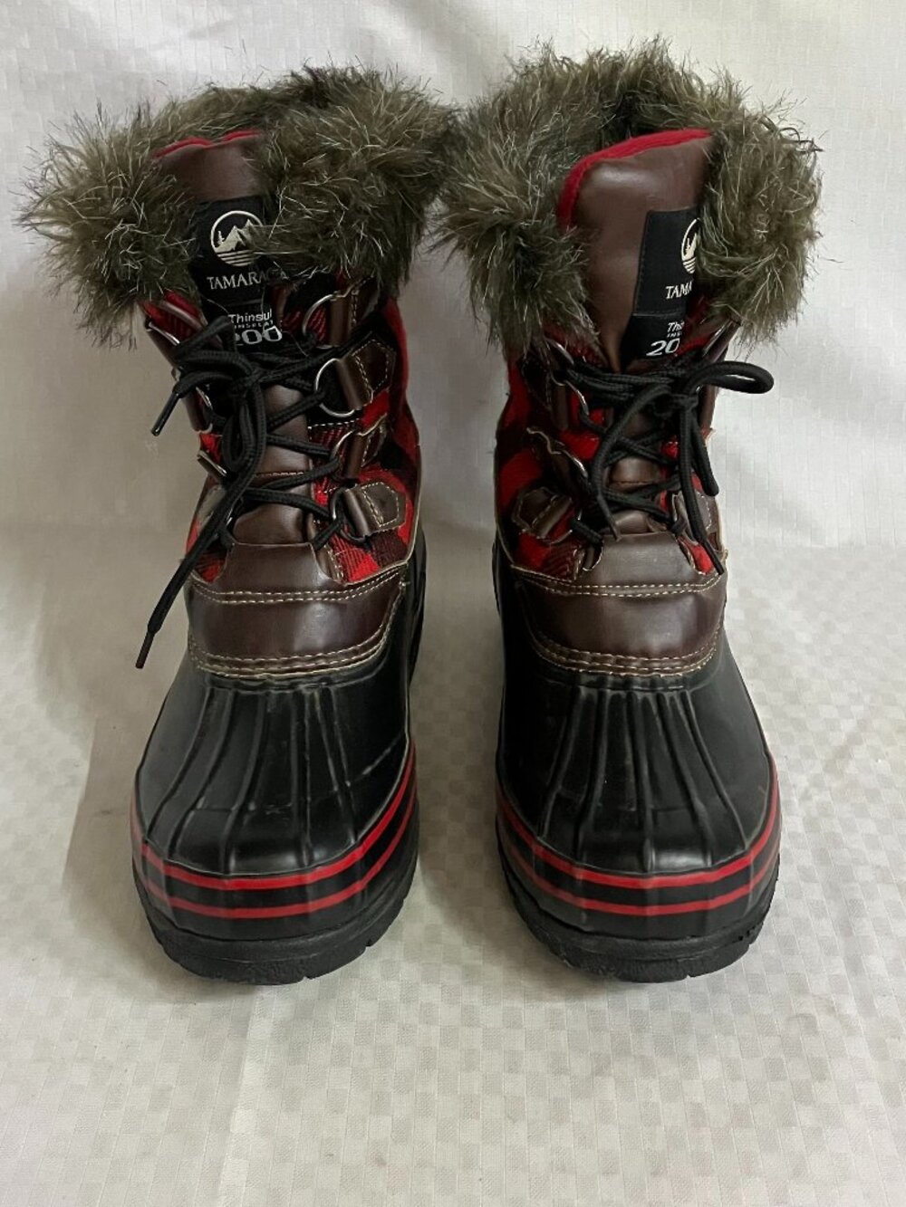 Tamarack Womens Snow Duck Boots Size 9 Red Plaid Fur Trim Thinsulate